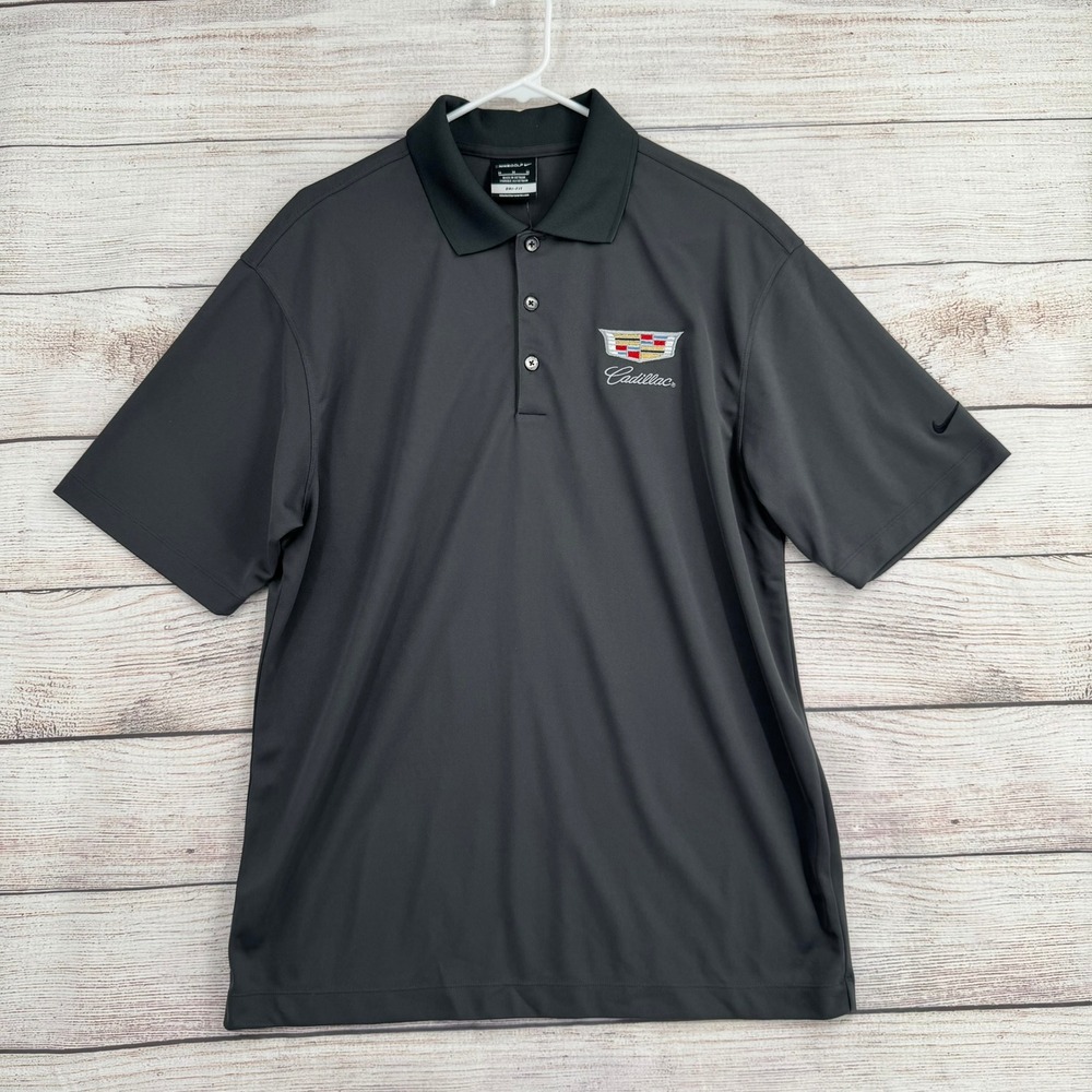 Nike Golf Polo Shirt Mens M Grey Cadillac Embroidered Dri-FIT 363807-060 NEW